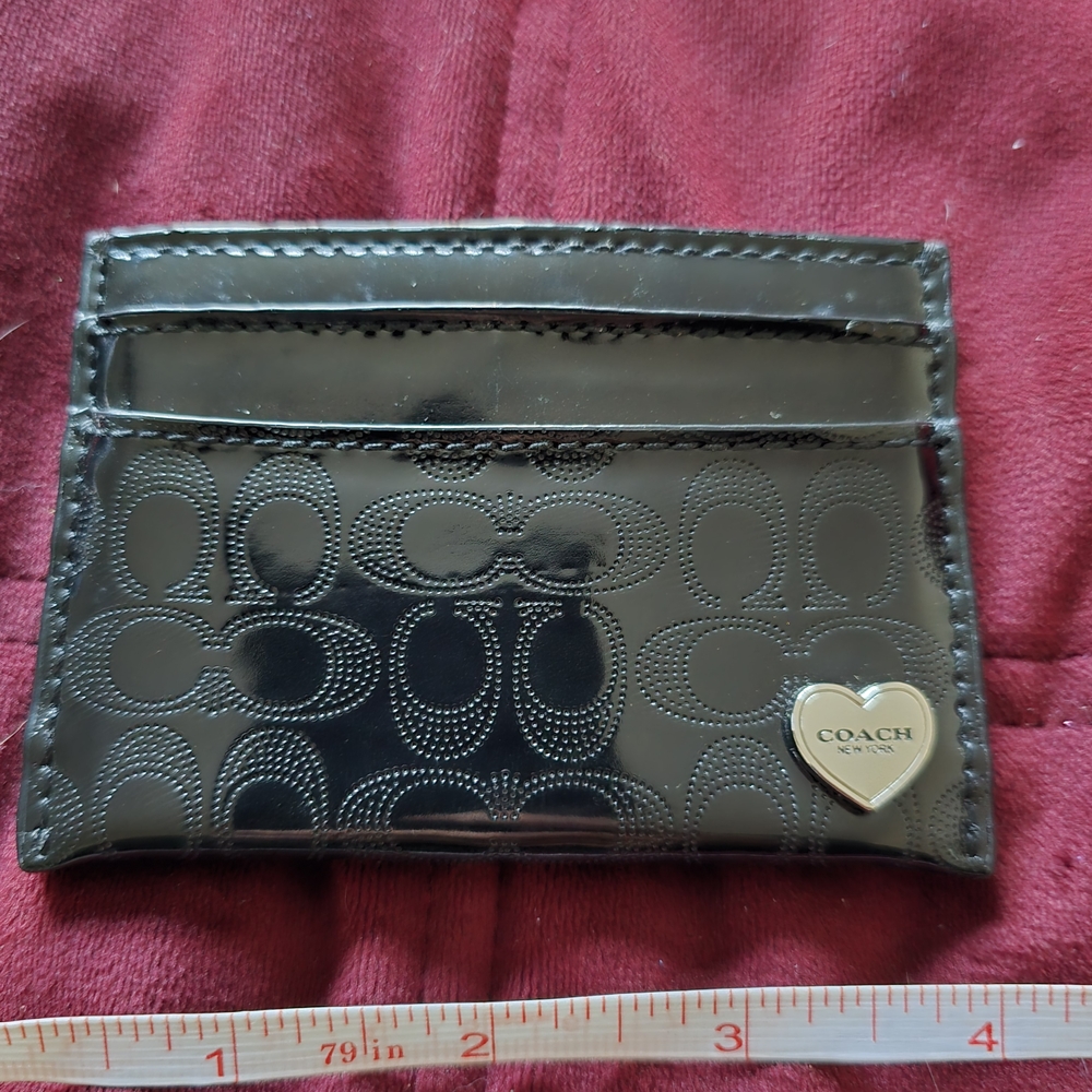 Coach Black Card Holder with Silver Heart Logo